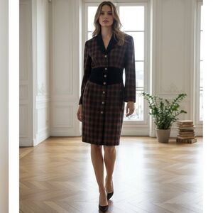 Vintage 80s Plaid Button-Up Dress | Red & Black Tartan | Small